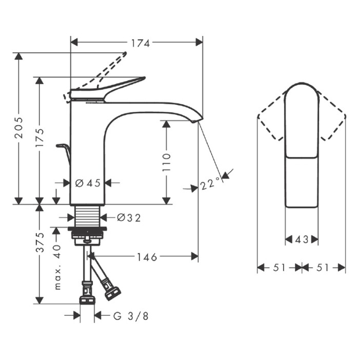 Baterie lavoar, Hansgrohe, Vivenis 110, negru mat [2]
