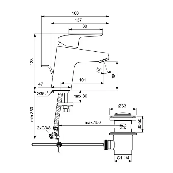 Baterie lavoar Ideal Standard Ceraflex crom lucios cu ventil Pop-Up [12]