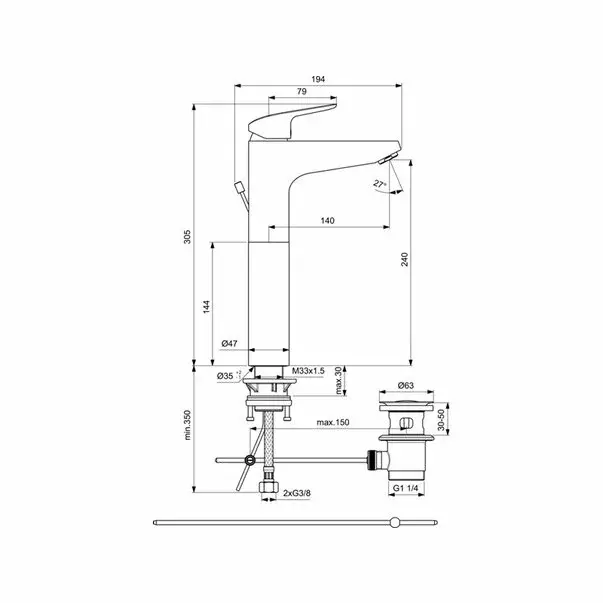 Baterie lavoar Ideal Standard Ceraflex inalta cu ventil [2]
