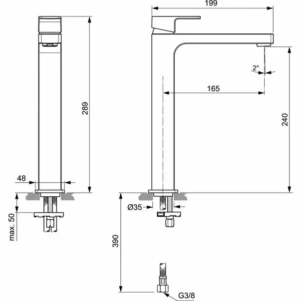 Baterie lavoar Ideal Standard Edge 240 fara ventil [4]