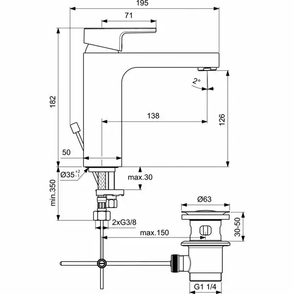 Baterie lavoar Ideal Standard Edge pipa lunga [2]