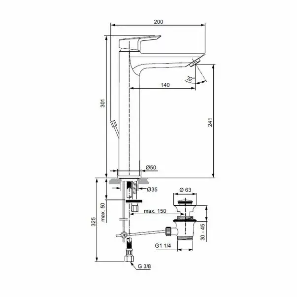 Baterie lavoar Ideal Standard Tesi inalta cu ventil pop-up [4]