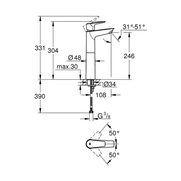 Baterie lavoar inalta Grohe BauEdge New XL crom [2]