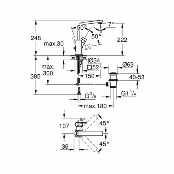Baterie lavoar inalta Grohe Eurocube L crom lucios [2]