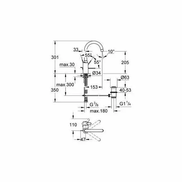 Baterie lavoar inalta Grohe Eurosmart Cosmopolitan L pipa pivotanta crom lucios [2]