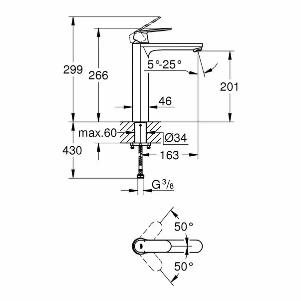 Baterie lavoar inalta Grohe Eurosmart Cosmopolitan XL crom lucios [4]