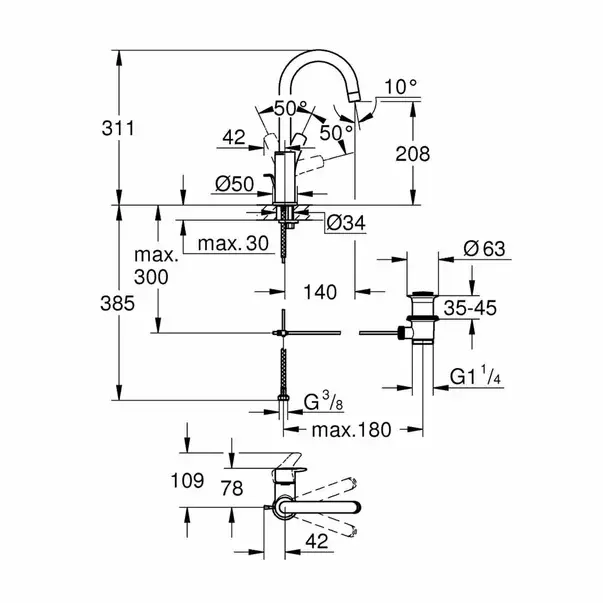Baterie lavoar inalta Grohe Eurosmart New L crom lucios [2]
