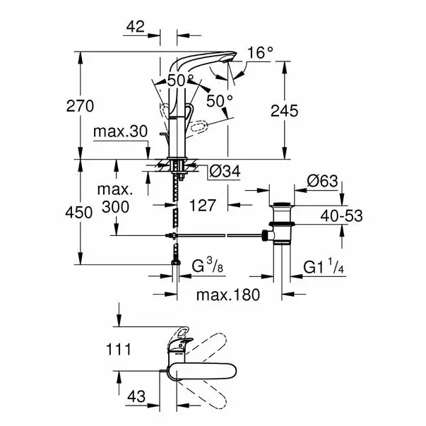 Baterie lavoar inalta Grohe Eurostyle New L alb maner loop [2]
