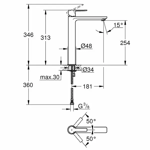 Baterie lavoar inalta Grohe Lineare marimea XL crom [5]