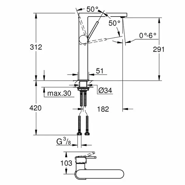 Baterie lavoar inalta Grohe Plus XL monocomanda crom lucios [5]