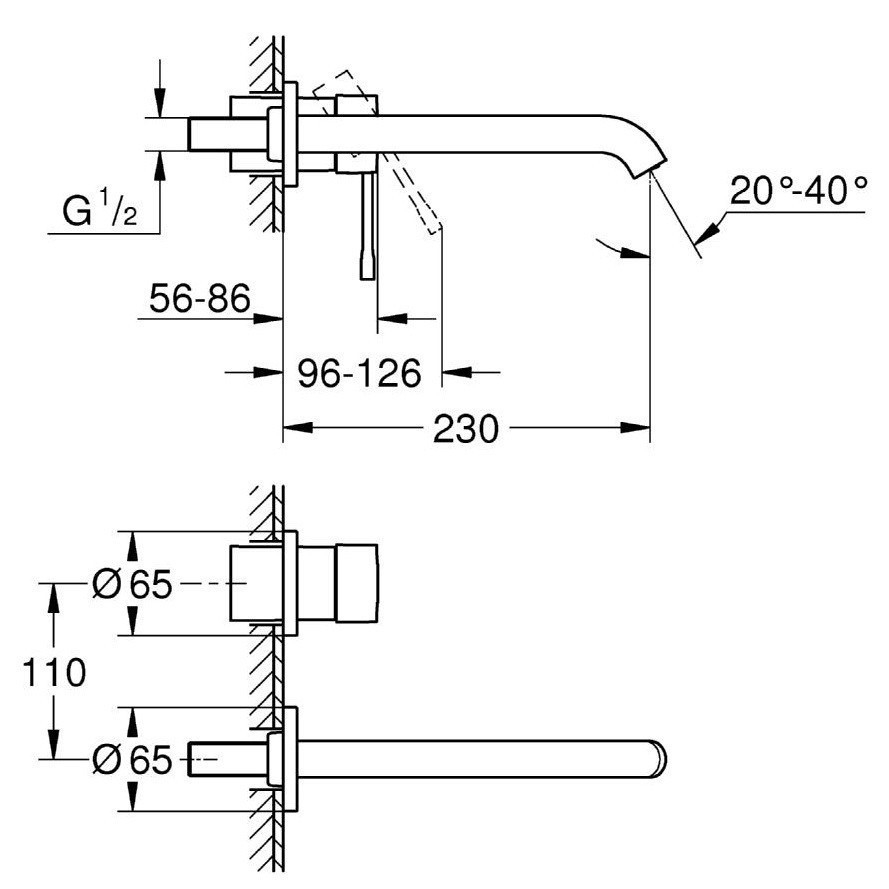 Baterie lavoar incastrata antracit Grohe Essence, pipa 23 cm [2]