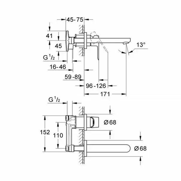Baterie lavoar incastrata Grohe BauEdge crom corp incastrat inclus [3]