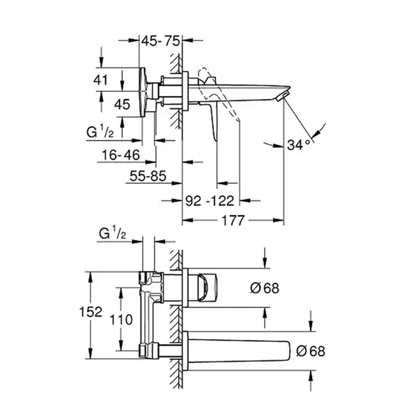 Baterie lavoar incastrata Grohe BauEdge crom cu corp incastrat inclus [8]