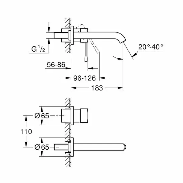 Baterie lavoar incastrata Grohe Essence crom lucios fara corp ingropat [2]
