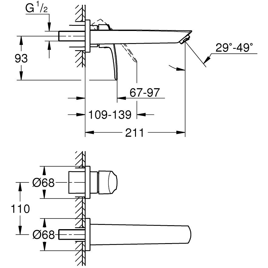 Baterie lavoar incastrata Grohe Eurosmart, marime M, negru mat [4]