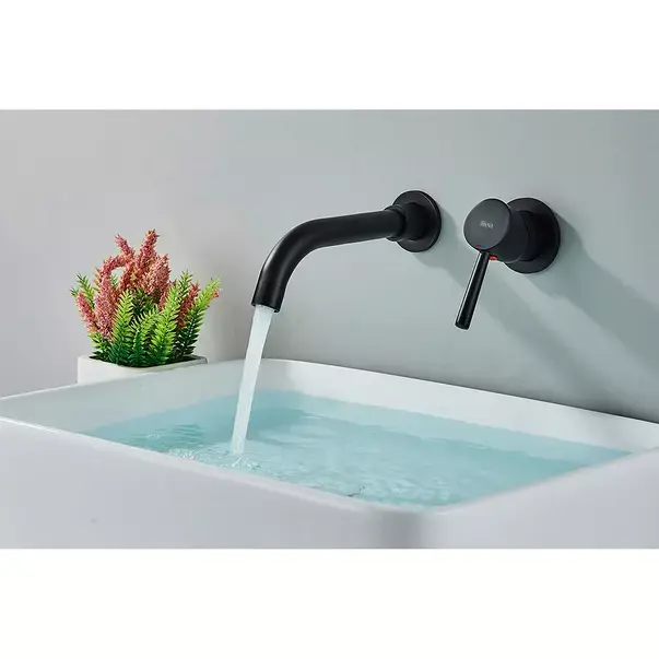 Baterie lavoar incastrata Rea Lungo negru mat cu corp ingropat [7]