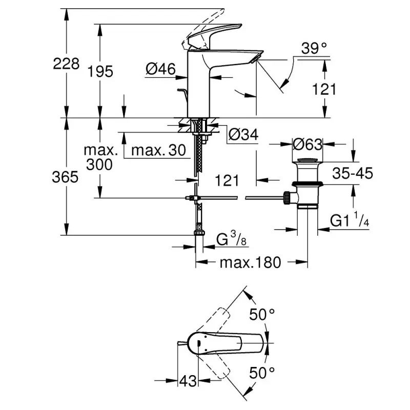 Baterie lavoar monocomanda Grohe Eurosmart fara ventil, marime M, negru mat [4]