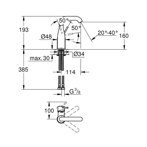 Baterie lavoar monocomanda negru mat Grohe Essence M fara ventil [2]