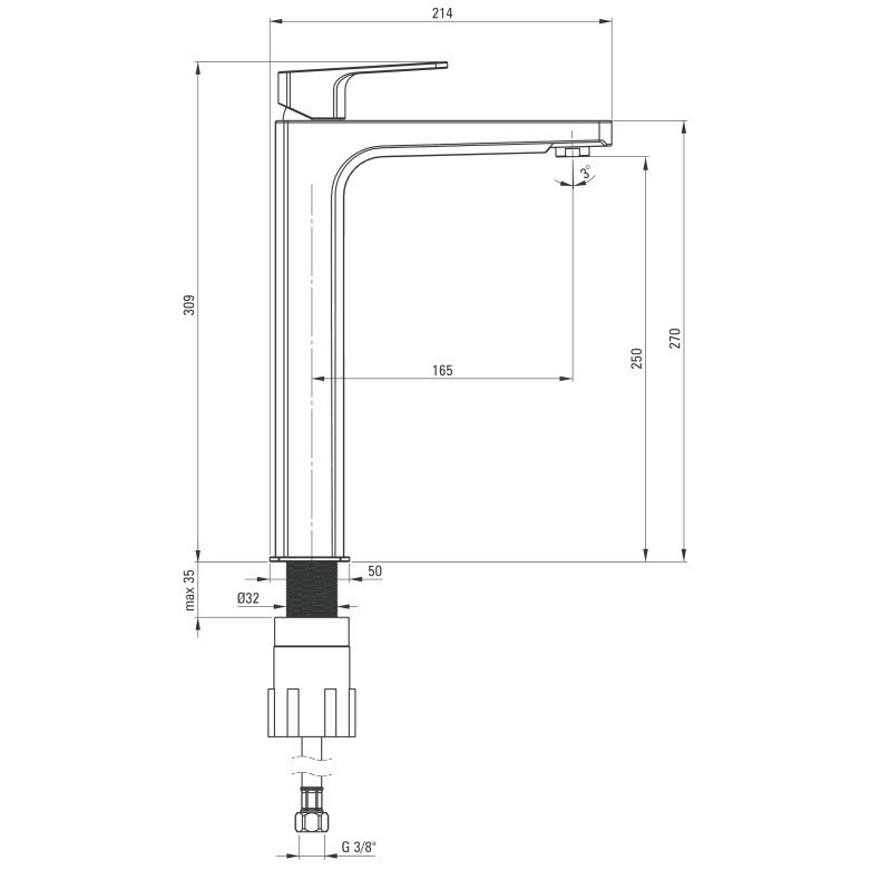 Baterie lavoar pe blat Deante Maruna H31 cm, crom [3]