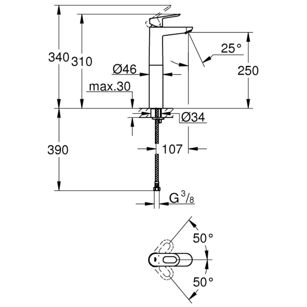 Baterie lavoar pe blat Grohe BauLoop, marime XL [4]