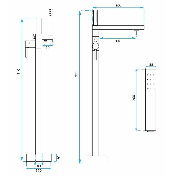 Baterie monocomanda pentru cada freestanding auriu Rea Aras [5]
