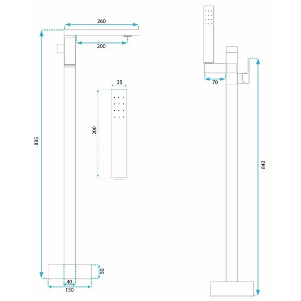 Baterie monocomanda pentru cada freestanding auriu Rea Tery [5]