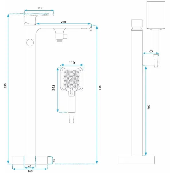 Baterie monocomanda pentru cada freestanding periat Rea Clark [5]