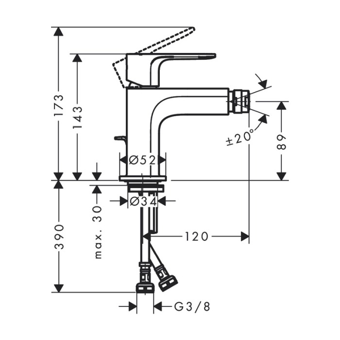 Baterie pentru bideu, Hansgrohe, Rebris S, negru mat [2]