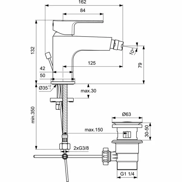 Baterie pentru bideu Ideal Standard Cerafine D cu ventil de plastic [2]