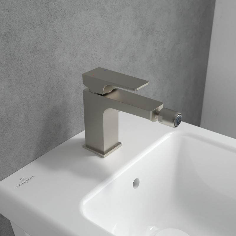 Baterie pentru bideu Villeroy&Boch, Architectura Square, cu ventil cu tijă, brushed nickel [2]