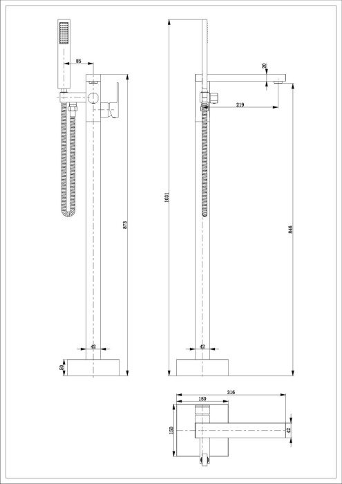Baterie pentru cada freestanding cu montaj pe pardoseala, alama, auriu [2]