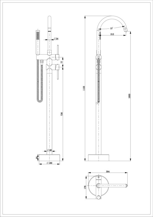 Baterie pentru cada freestanding cu montaj pe pardoseala, alama, auriu [2]