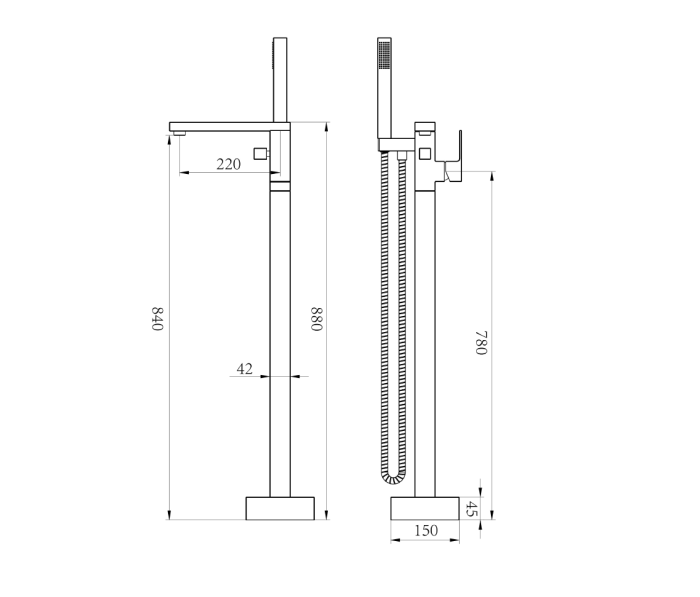 Baterie pentru cada freestanding cu montaj pe pardoseala, alama, crom [2]