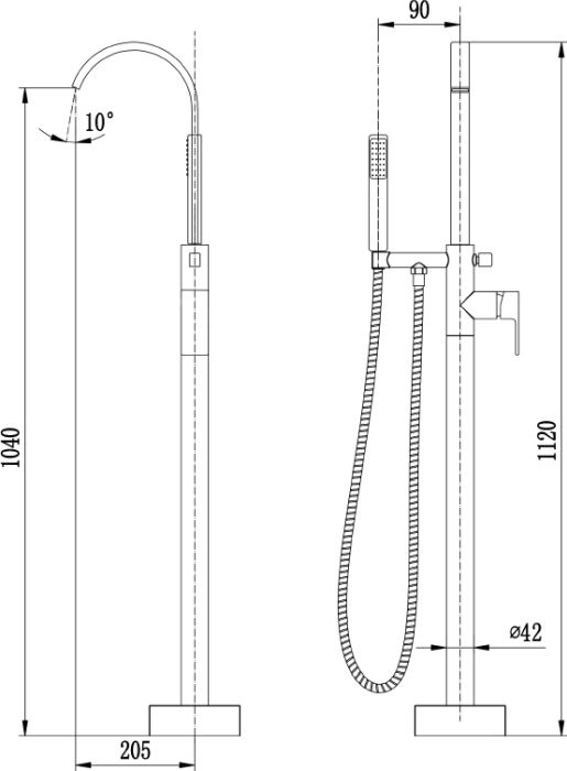 Baterie pentru cada freestanding cu montaj pe pardoseala, alama, crom [2]