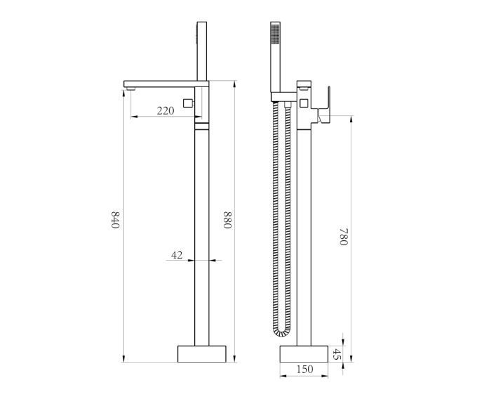 Baterie pentru cada freestanding cu montaj pe pardoseala, alama, negru [2]