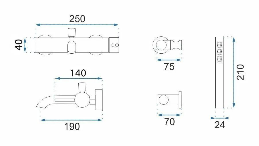 Baterie pentru cada Rea Lungo Grip auriu periat [6]