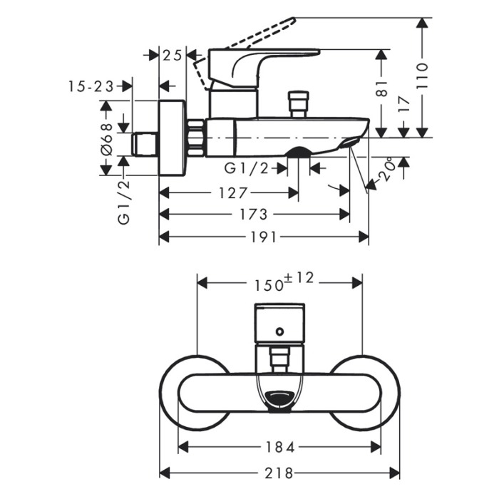 Baterie pentru dus Hansgrohe, Rebris S, negru mat [2]