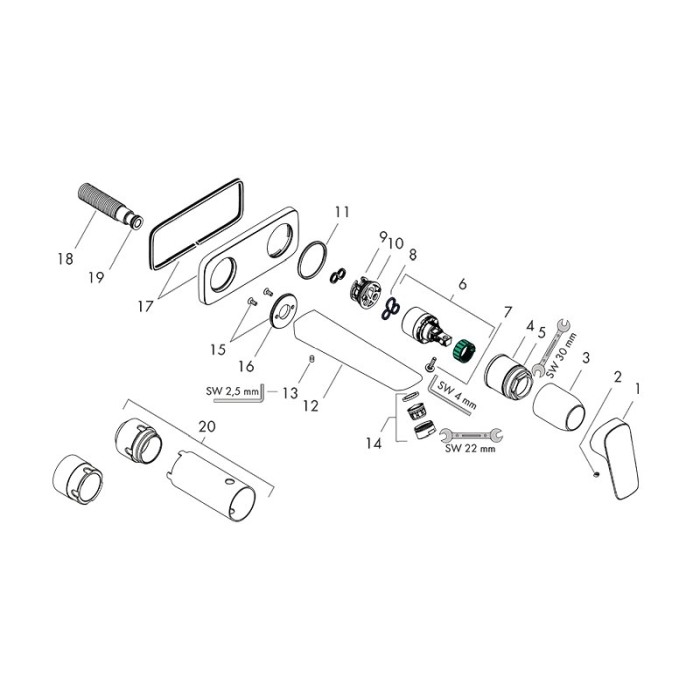 Baterie pentru lavoar Hansgrohe, Logis, cu montaj pe perete, parte vizibila, crom [4]
