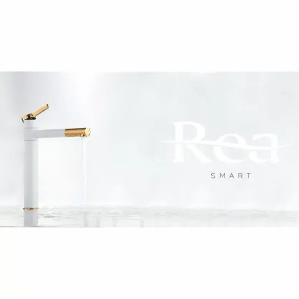 Baterie pentru lavoar pe blat Rea Smart alb auriu [8]