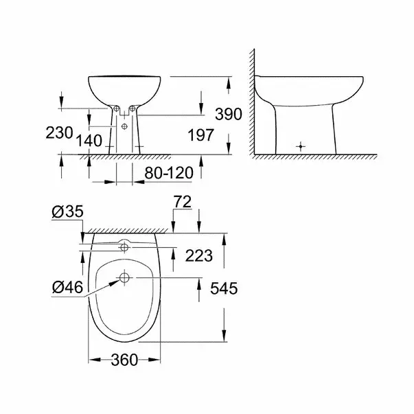Bideu pe pardoseala Grohe Bau Ceramic alb lucios [3]