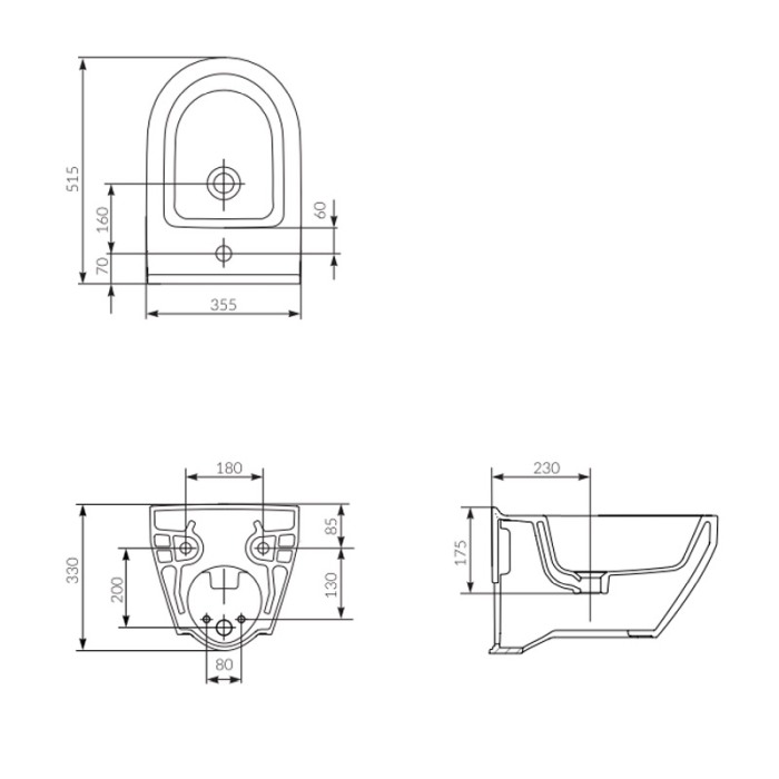 Bideu suspendat Cersanit, Crea, oval, alb [2]