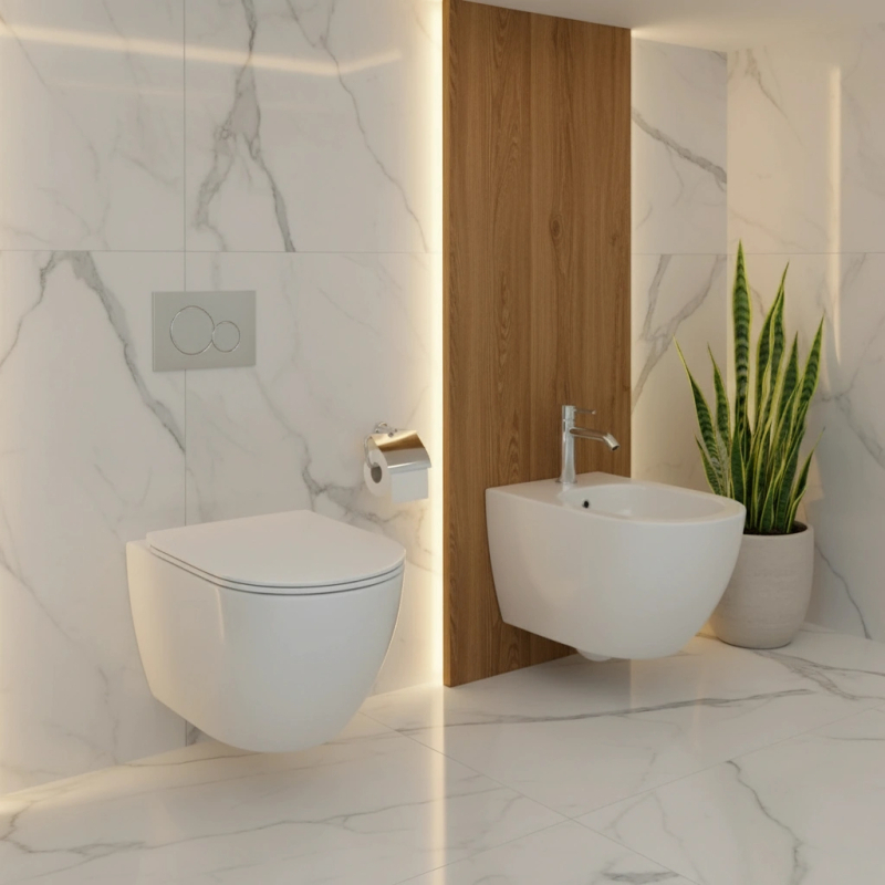 Bideu suspendat Fluminia Ricci cu fixare ascunsa 36 x 49 cm alb [2]