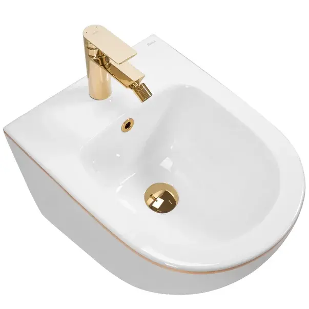 Bideu suspendat Rea Carlo Mini Gold Edge alb - auriu [3]
