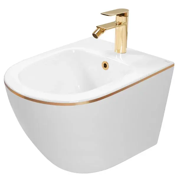 Bideu suspendat Rea Carlo Mini Gold Edge alb - auriu [2]