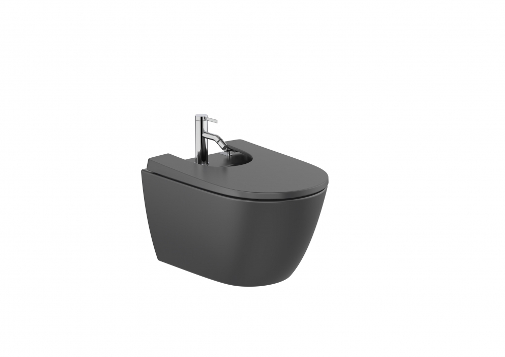 Bideu suspendat Roca Ona 36x53 cm capac inclus negru mat [1]