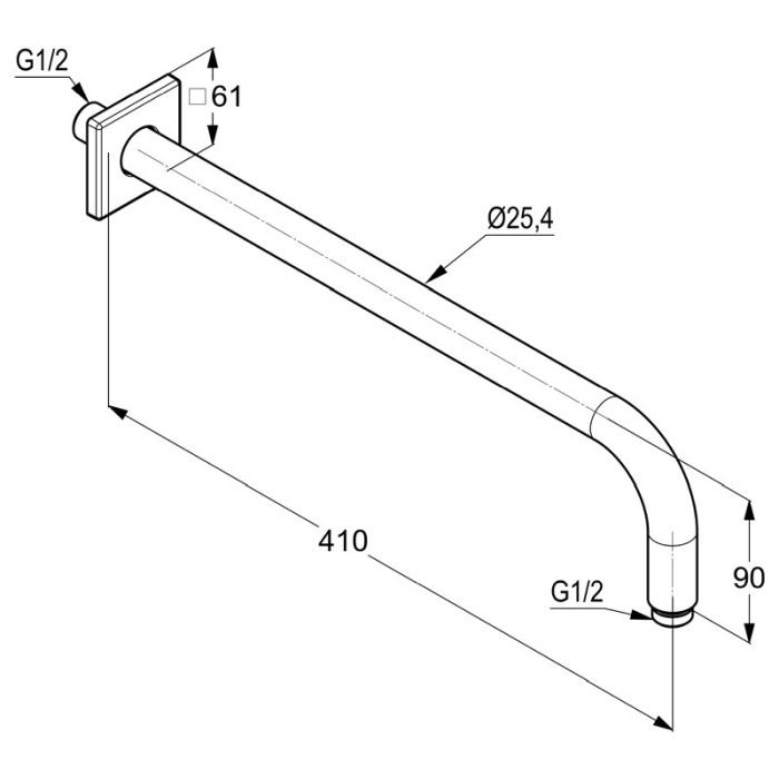 Brat de dus, Kludi, A-QA, cu rozeta patrata, lungime = 40 cm, crom [2]