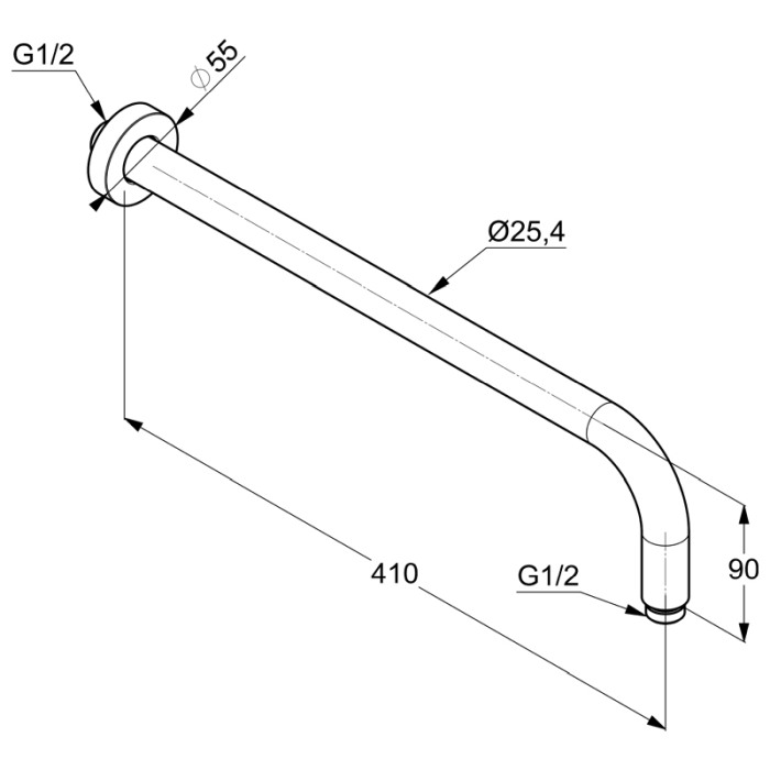 Brat de dus, Kludi, A-QA,lungime = 40 cm, crom [2]