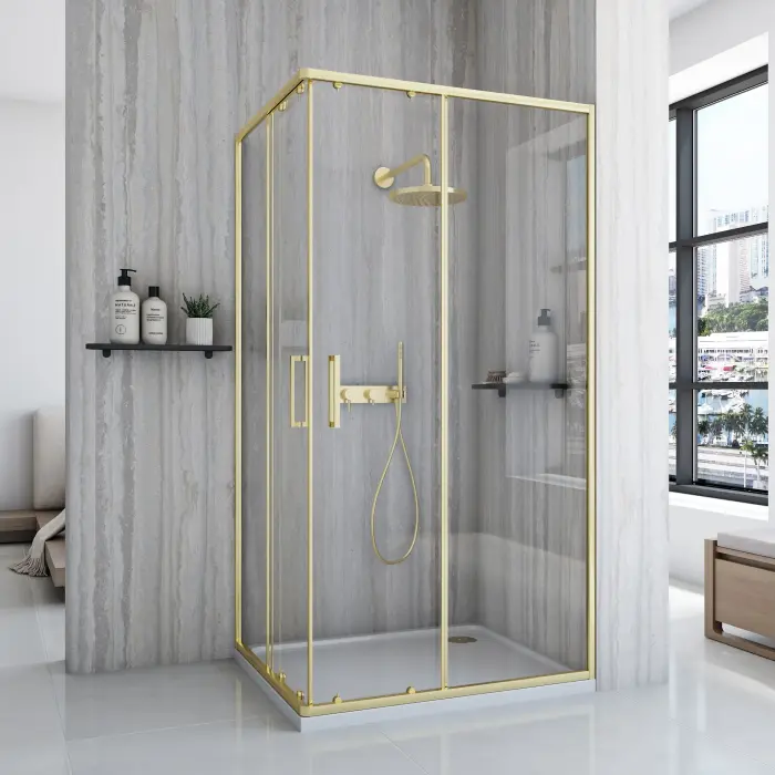 Cabina de dus City Auriu Periat cu cadita Savoy 80x100cm, Rea [2]