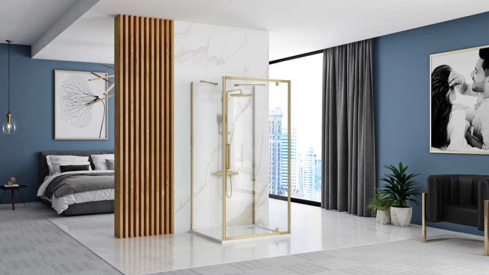 Cabina de dus De colt Rapid Swing 100x100 cm auriu periat [2]