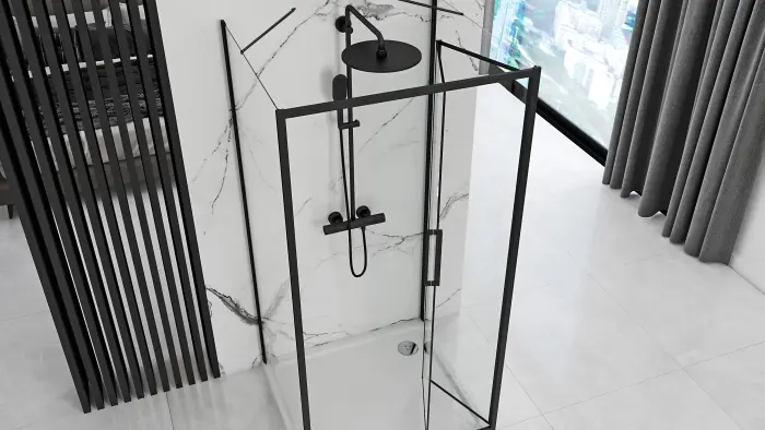 Cabina de dus de perete Rapid Fold Negru 100x90cm, Rea [2]